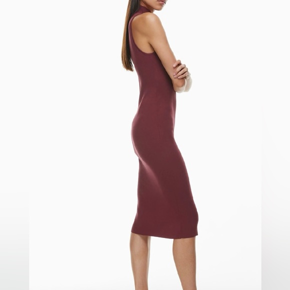 Aritzia Babaton Sculpt Knit Mockneck Sleeveless Burgundy Midi Dress XS NWT - Picture 2 of 10